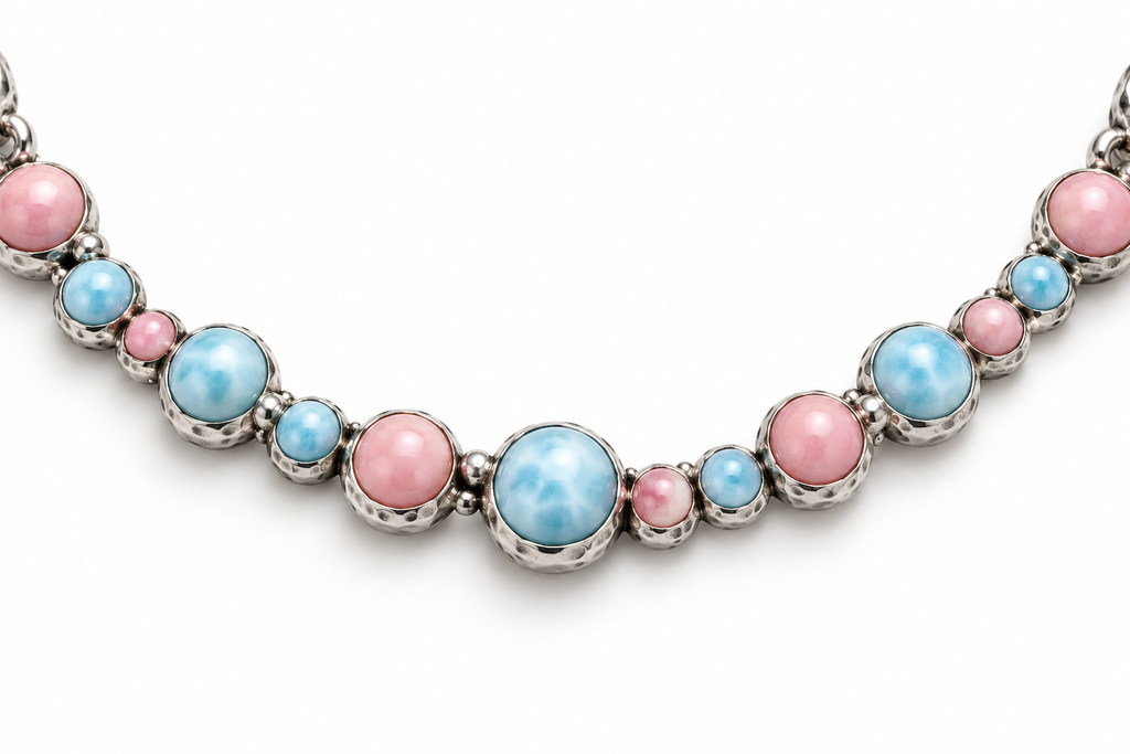 Blue Larimer and Pink Opal Bubble Necklace