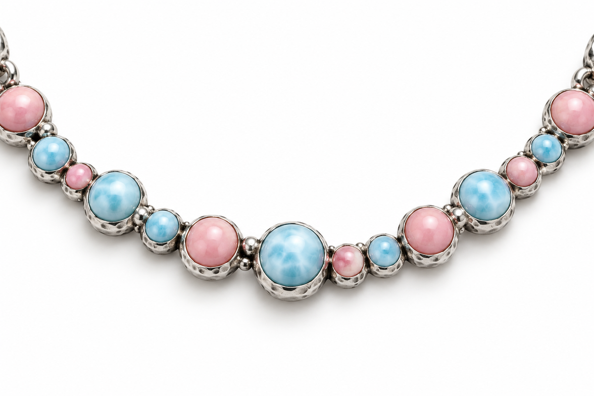 Blue Larimer and Pink Opal Bubble Necklace
