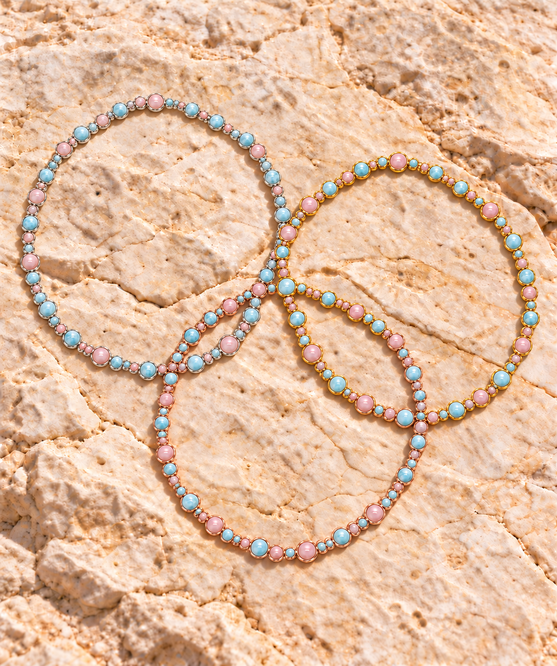Blue Larimer and Pink Opal Bubble Necklace