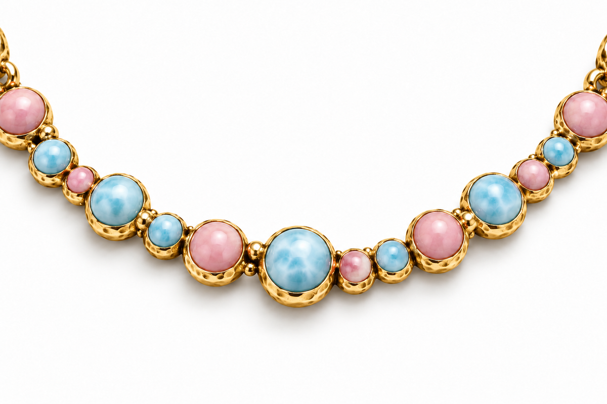 Blue Larimer and Pink Opal Bubble Necklace