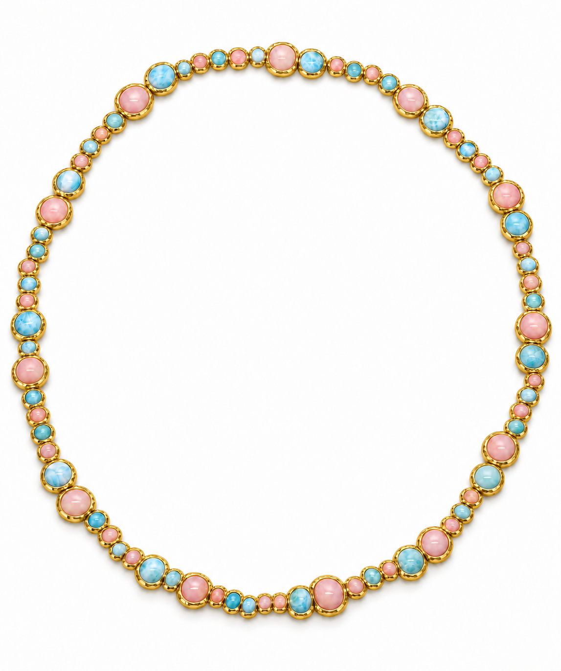 Blue Larimer and Pink Opal Bubble Necklace