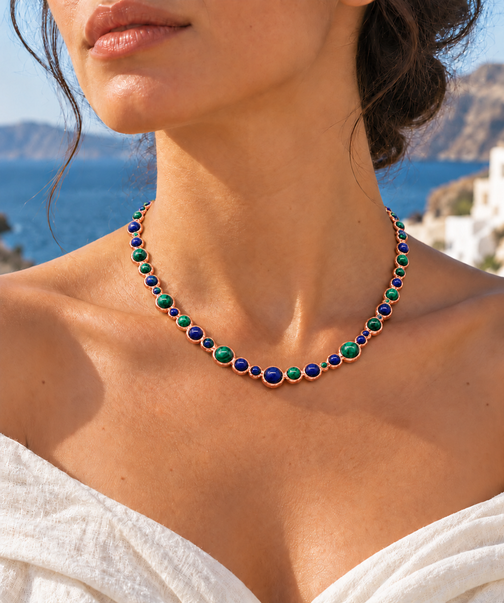 Blue Lapis and Green Malachite Bubble Necklace