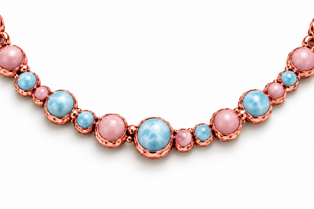 Blue Larimer and Pink Opal Bubble Necklace
