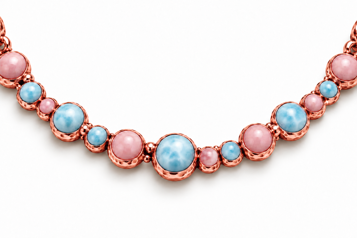 Blue Larimer and Pink Opal Bubble Necklace