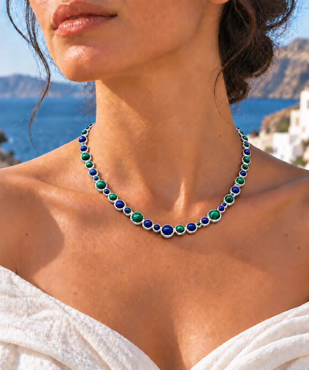Blue Lapis and Green Malachite Bubble Necklace