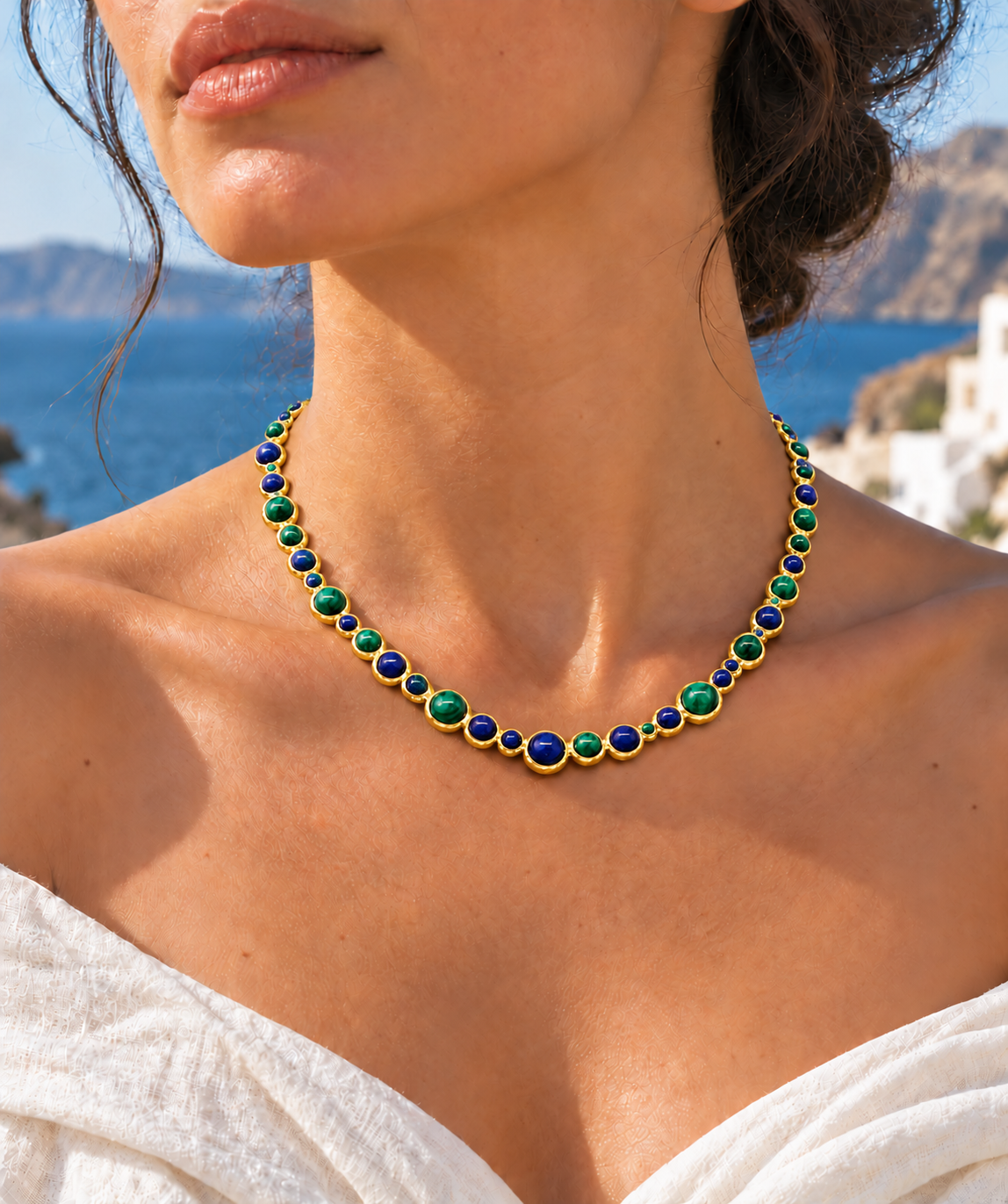 Blue Lapis and Green Malachite Bubble Necklace